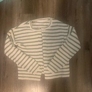Green and White Striped Cardigan